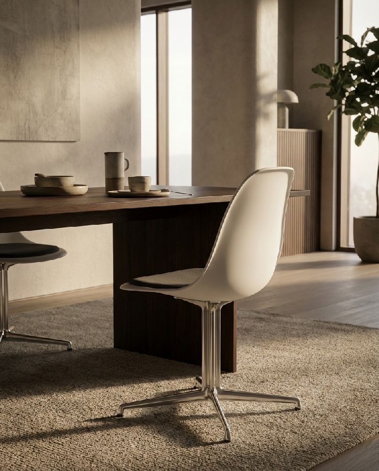 Eames Plastic Side Chair DSL RE stoel met zitkussen Vitra