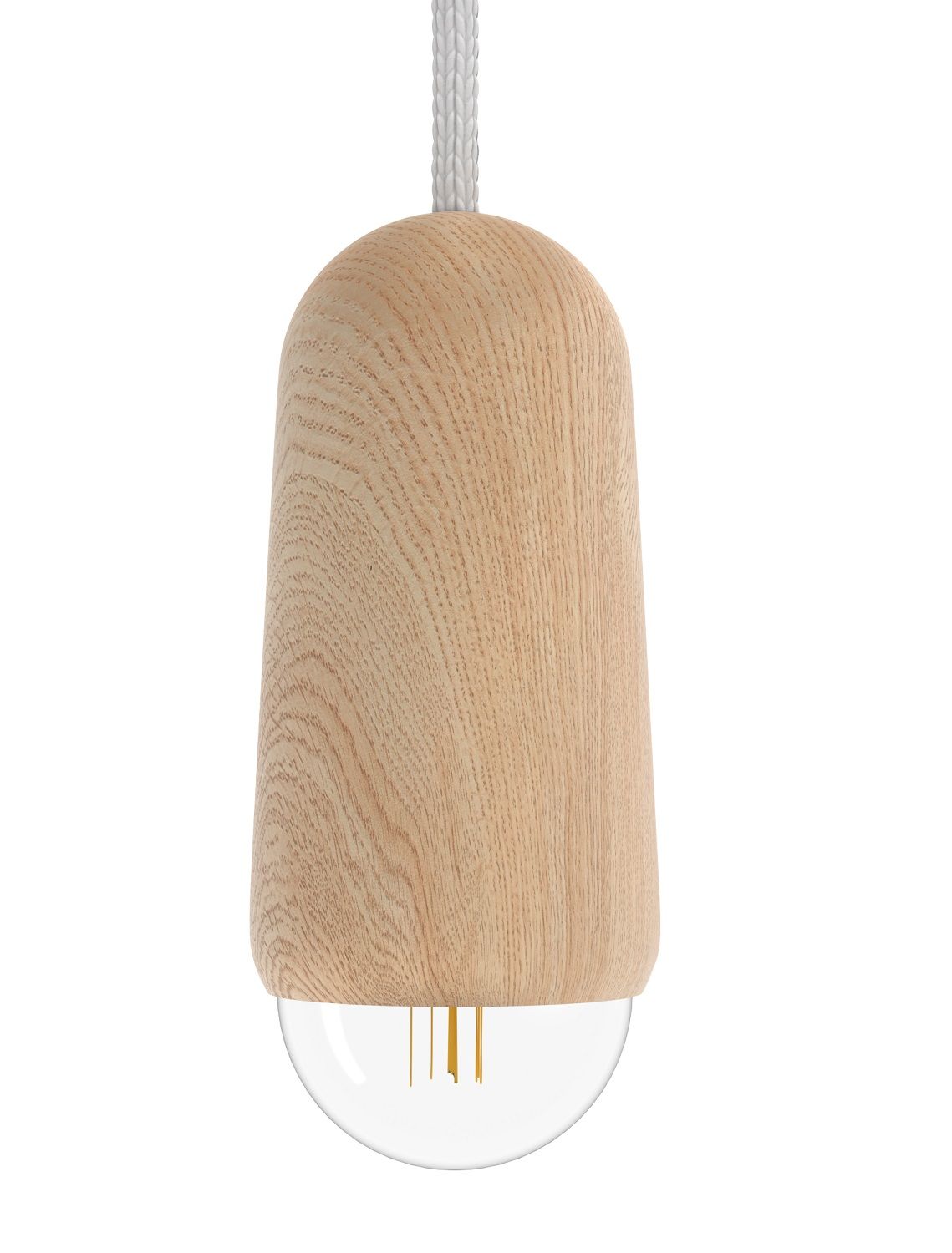 Luce Pendelleuchte von Hartô: Hängelampe aus hellem Holz mit transparentem Lampenschirm.