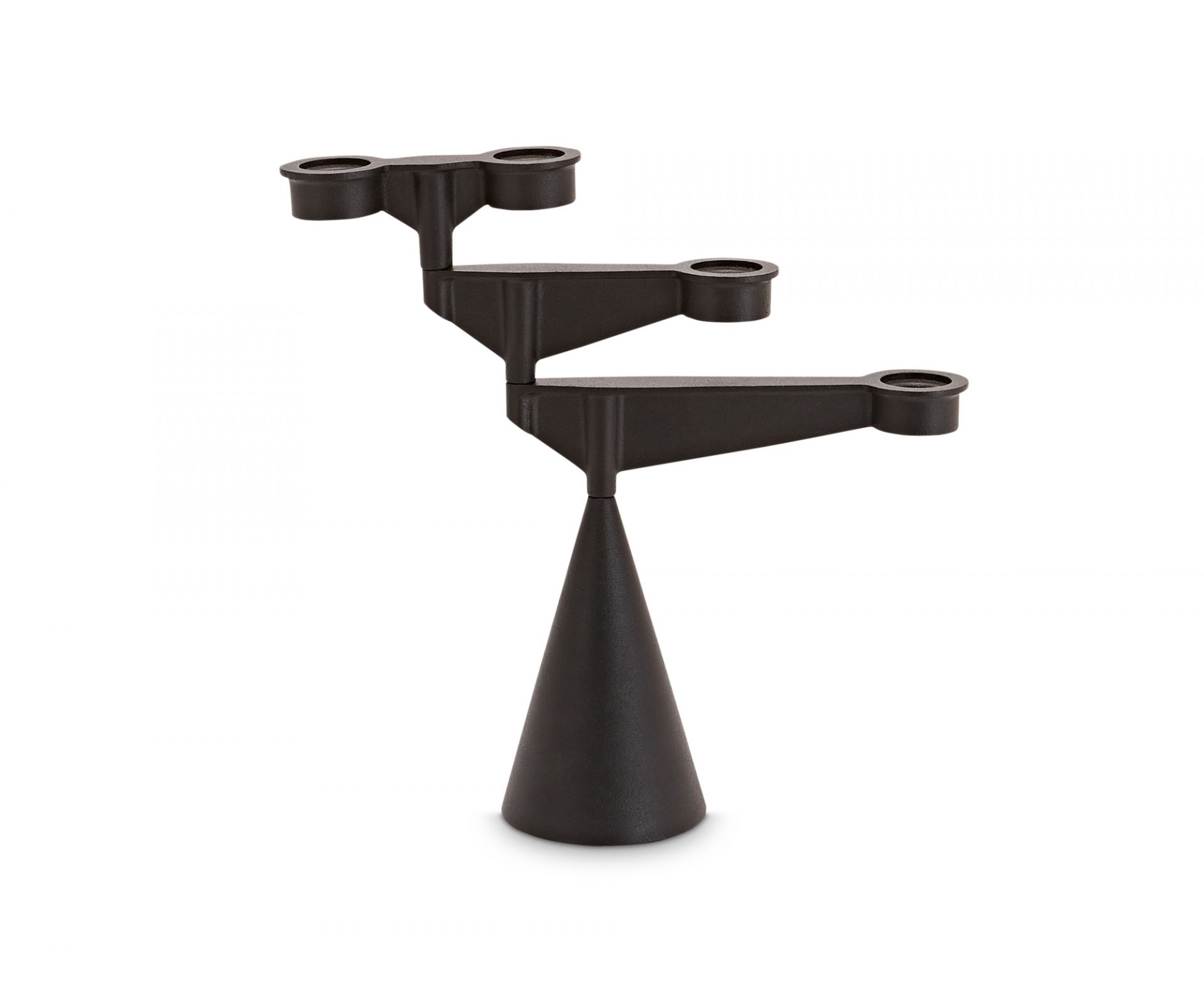 Schwarzer Spin Candelabra Mini Kerzenständer von Tom Dixon mit drei Kerzenhaltern und konischem Fuß.