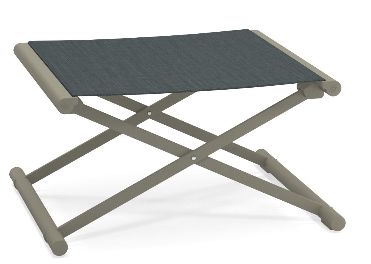 Terra Fußhocker von Emu für den Außenbereich, graues Textil, Gestell aus Aluminium, modernes Design.