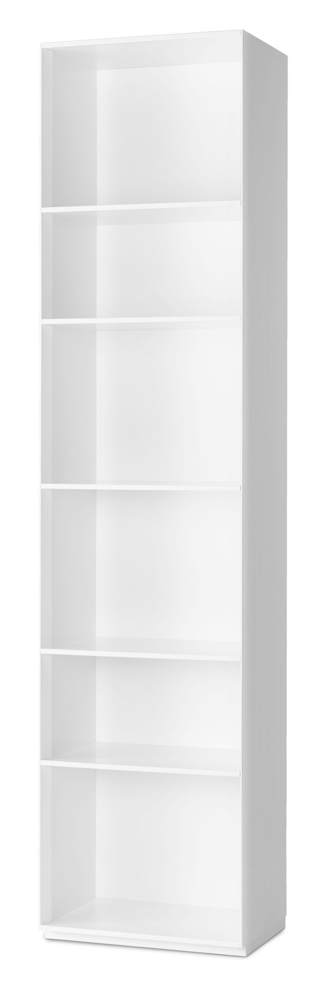 Weißes Nex Pur Regal von Piure mit sechs offenen Fächern für Wohnzimmer oder Büro.