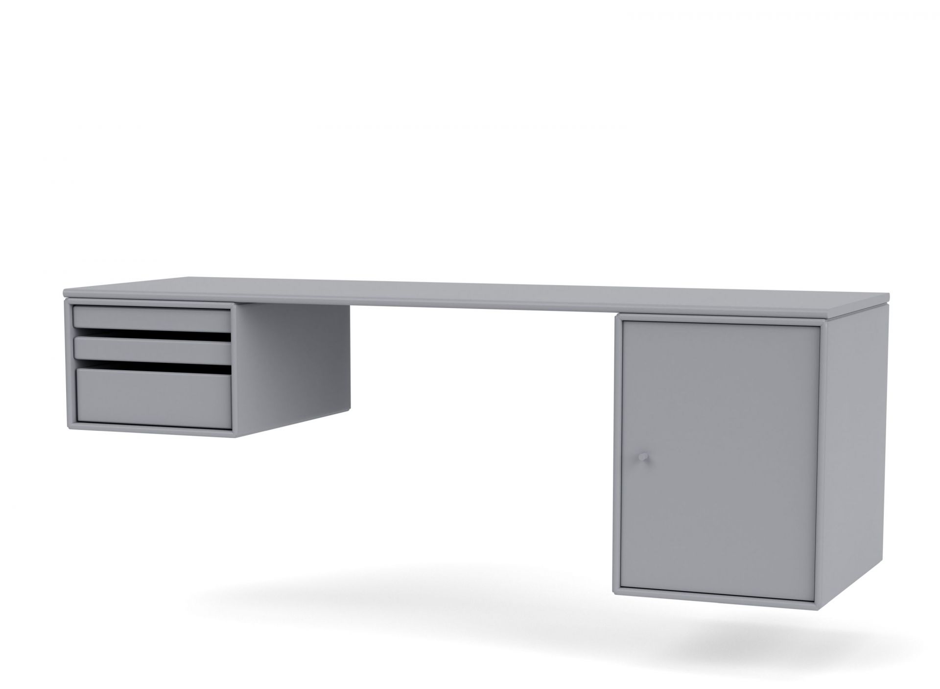 WORKSHOP Graphic Montana Schreibtisch in Grau mit Schubladen und Schrank für Büro und Arbeitszimmer.