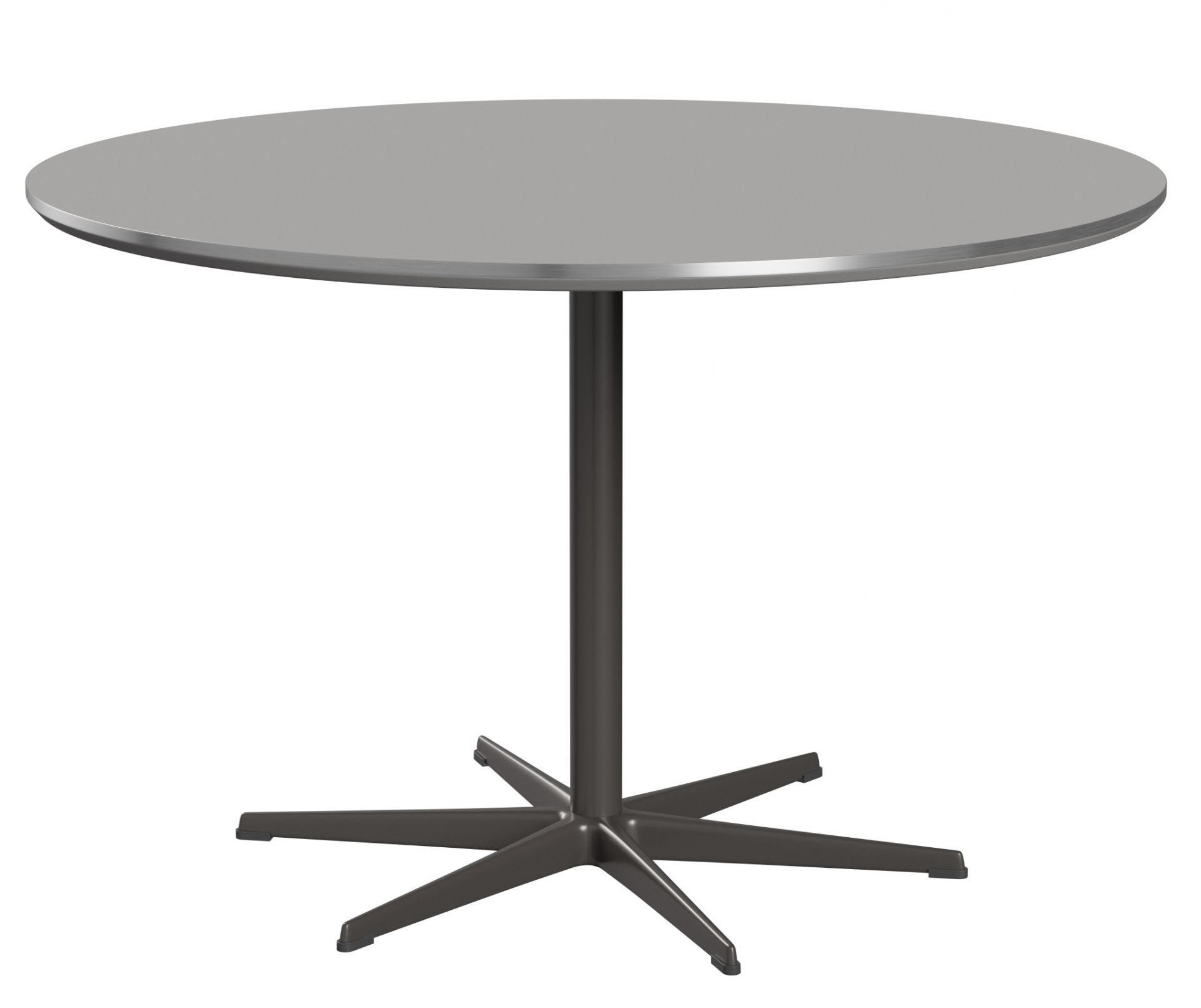 Runder Zirkular Tisch von Fritz Hansen mit grau melierter Tischplatte und sternförmigem Fußgestell.