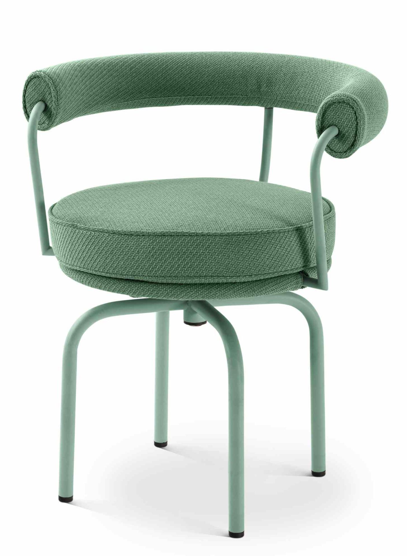 7 Fauteuil Tournant Drehsessel von Cassina, grüner Outdoor Sessel mit Stoffbezug und Drehfunktion.