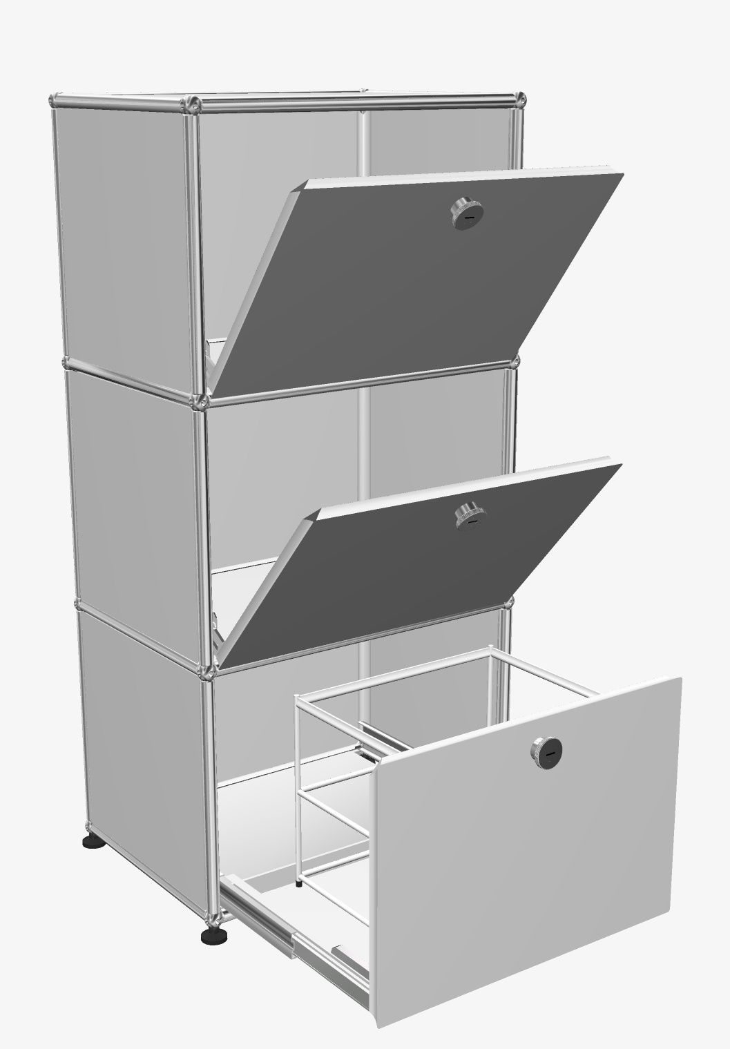 USM Haller dressoir met 2 draaideuren bovenaan/in het midden en 1 uittrekbare deur met hangruimte onderaan spierwit showroommodel/gebruikt meubel 