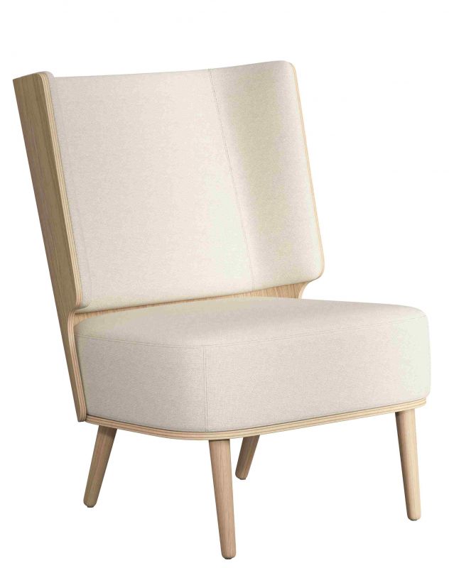 Serena Lounge Chair Sessel mit Eiche Gestell und Sweet Vanilla Stoffbezug.