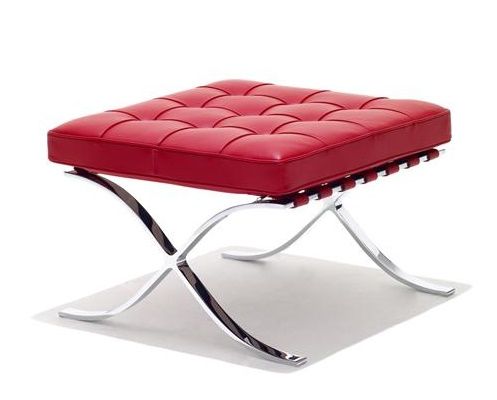 Barcelona Hocker von Knoll International, rotes Leder, verchromter Stahlrahmen, modernes Design für Wohnzimmer und Büro.