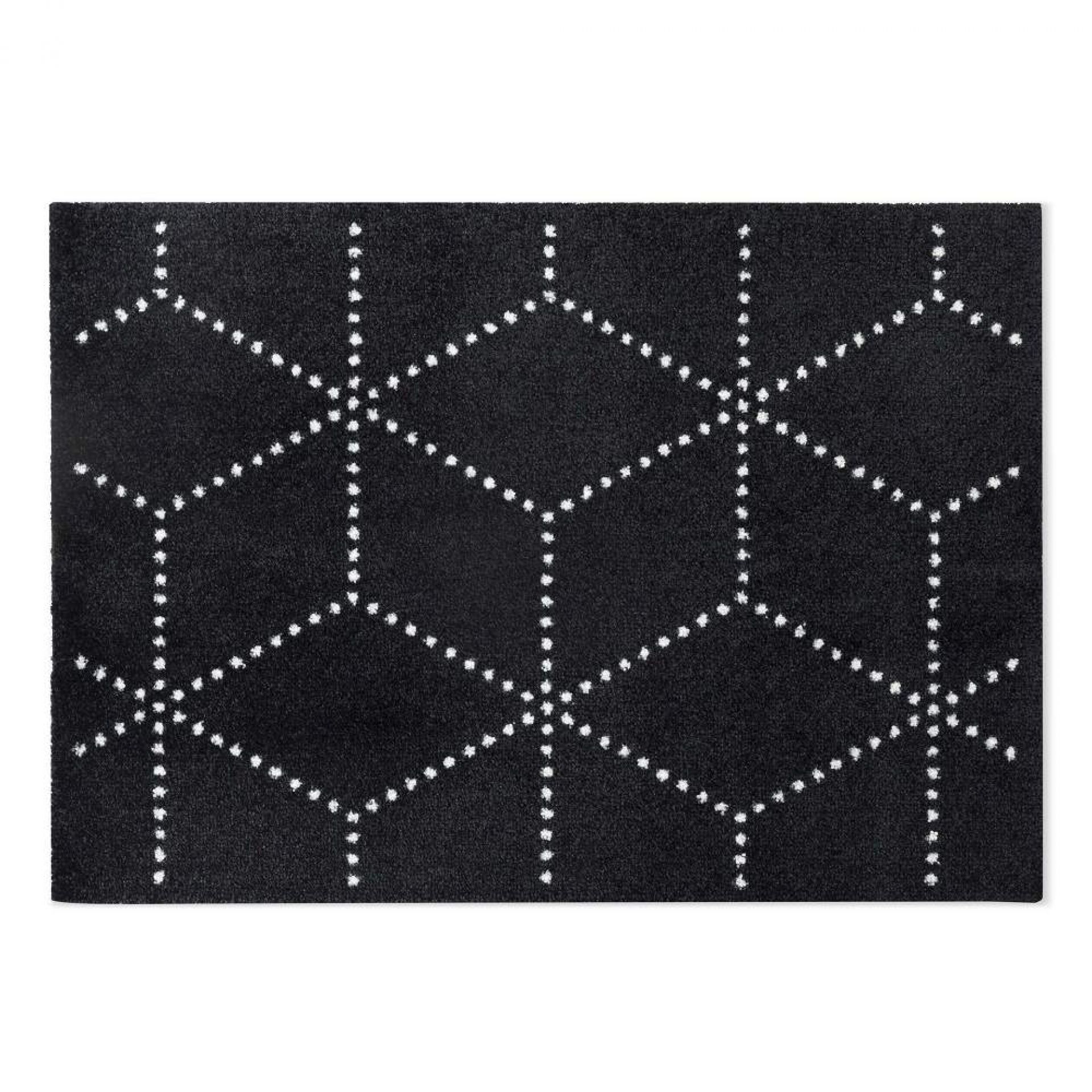 Schwarze Hagl Heymat Fußmatte mit geometrischem Punktmuster für Innen- und Außenbereich, 60x85 cm.