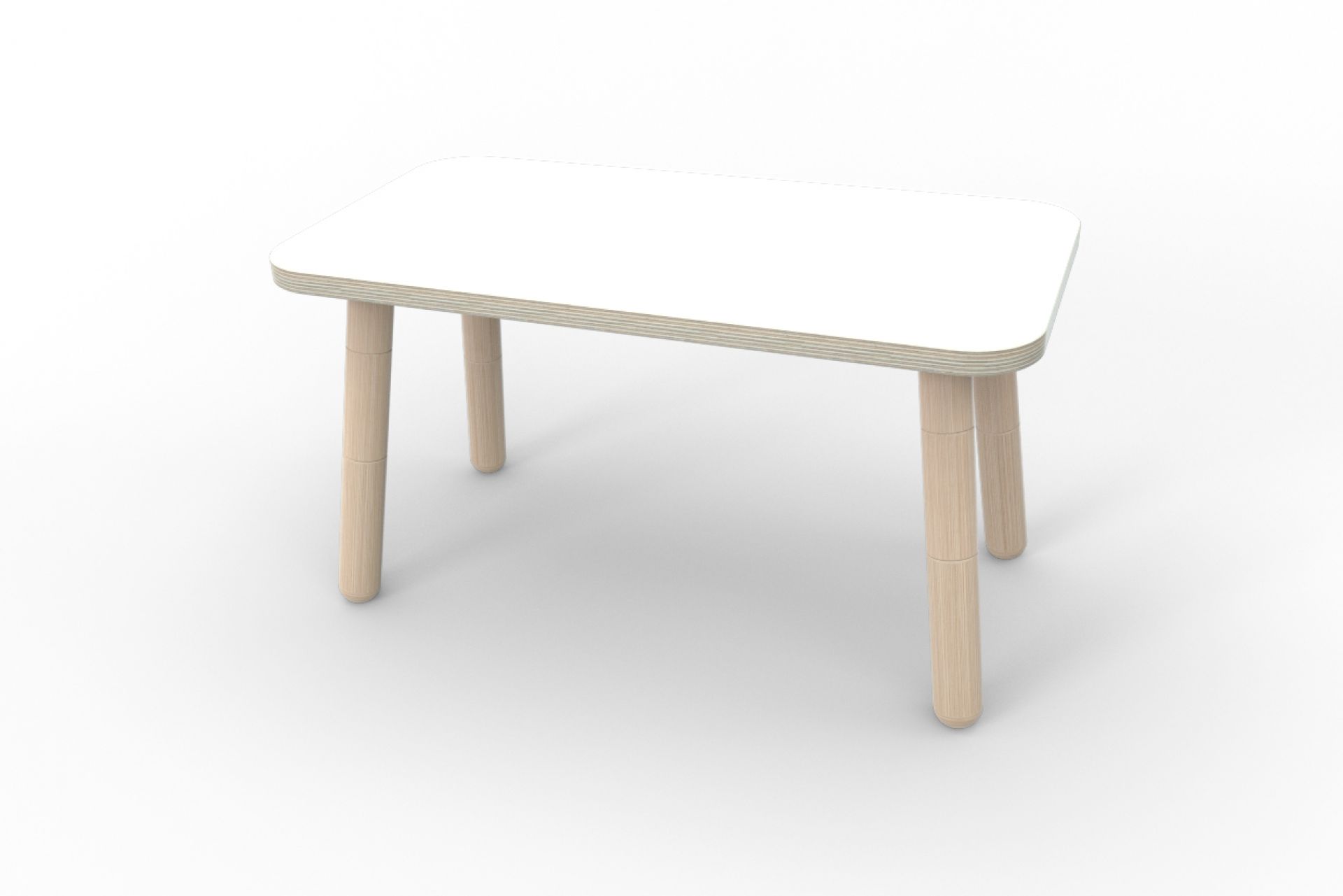 Growing Table: Weißer Kindertisch mit höhenverstellbaren Holzbeinen für Kinderzimmer und Spielzimmer.
