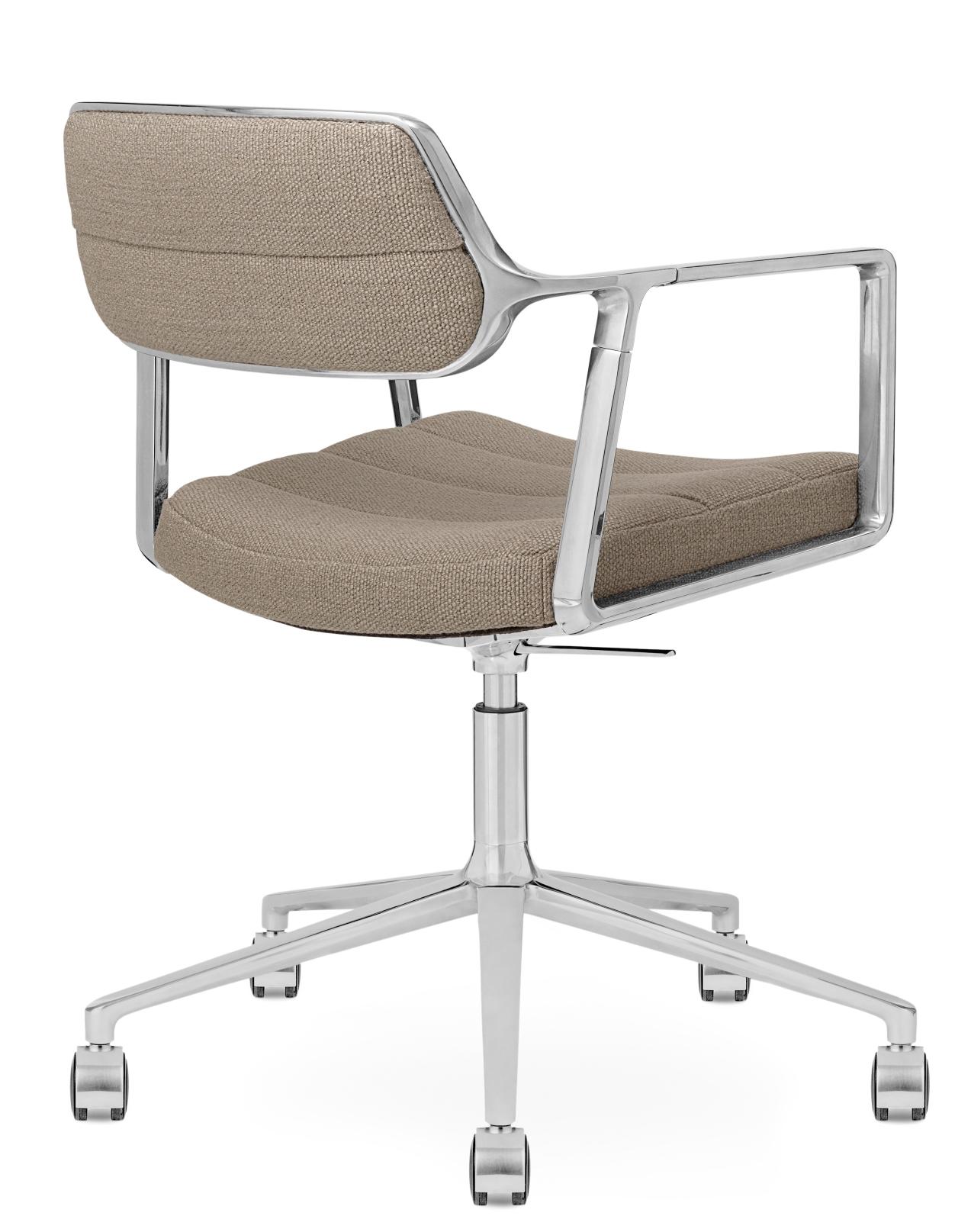 Vipp 453 / Vipp453 Draaistoel DONKERZAND TEXTIEL / GEPOLIJST ALUMINIUM FRAME MET WIELTJES Vipp UNIEK EXEMPLAAR