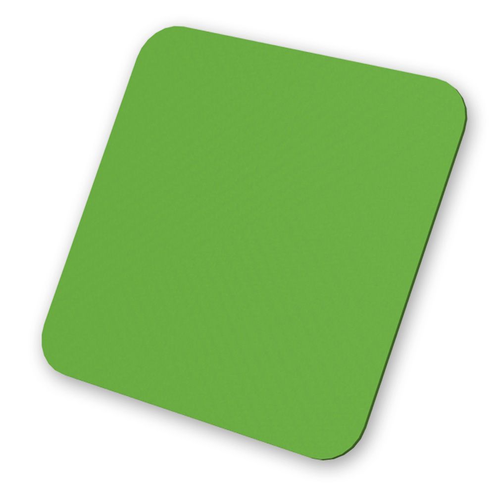 Grüne, quadratische Mousepad-Unterlage mit abgerundeten Ecken für Computer-Maus, isoliert auf weißem Hintergrund.