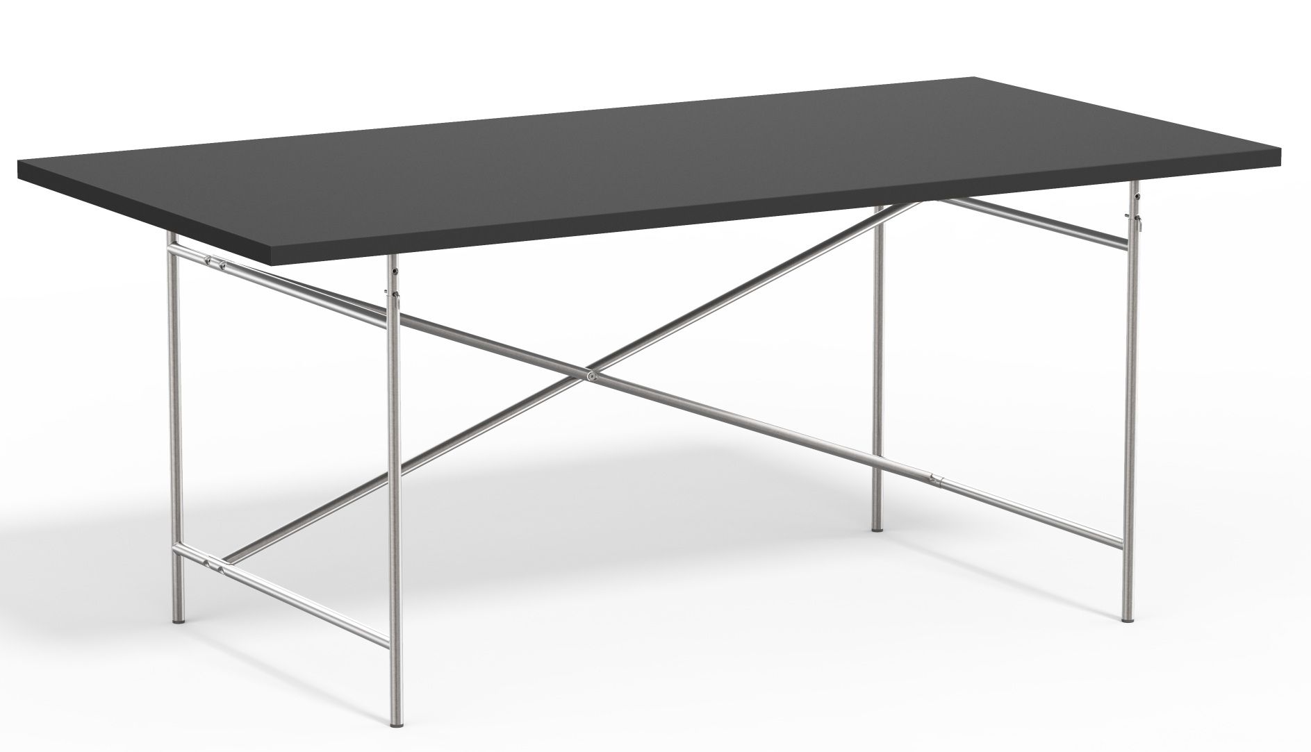 Eiermann Tisch mit schwarzer Tischplatte und verchromtem Stahlgestell, Designklassiker von Richard Lampert.