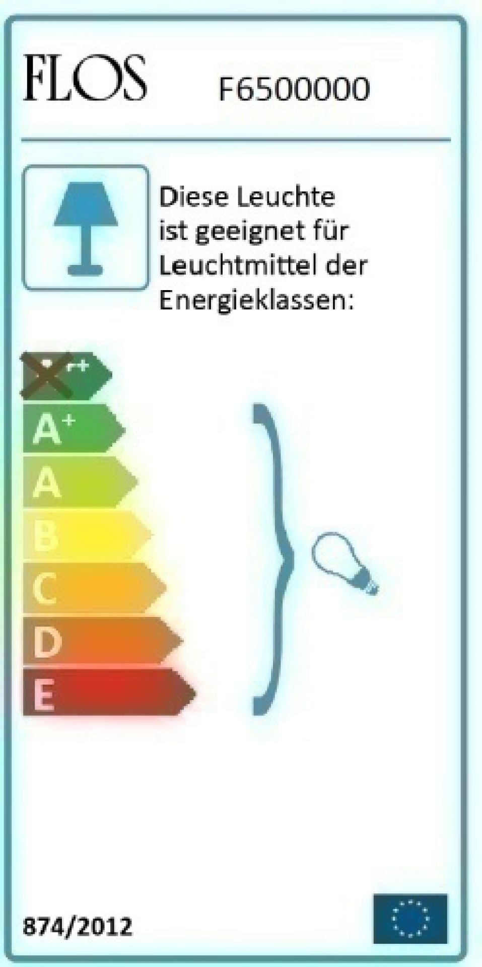 Energieeffizienzlabel für Flos Leuchte, geeignet für Leuchtmittel der Energieklassen A++ bis E.