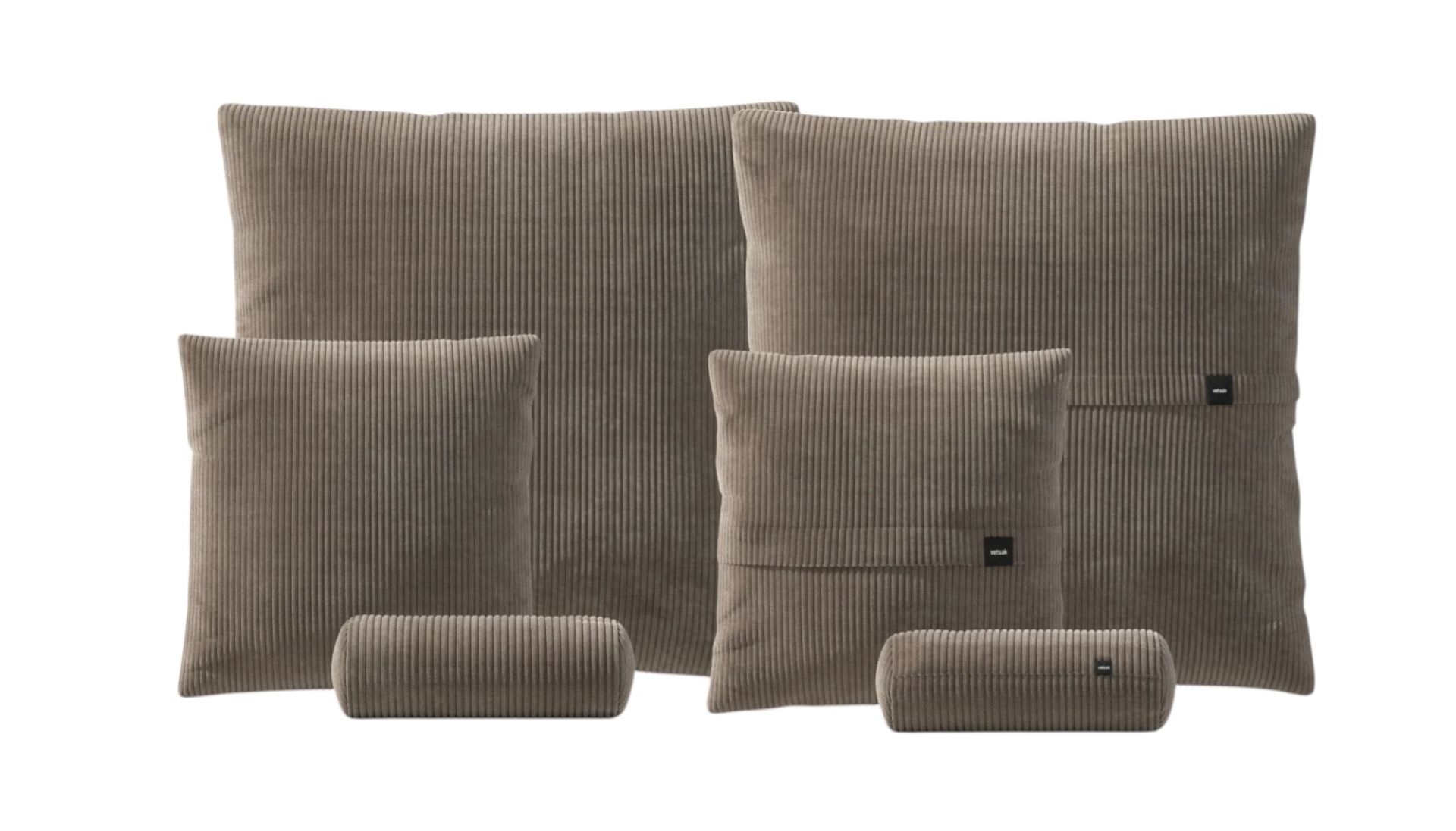 Vetsak Pillow Set: 6-teiliges Kissen Set in Cordoptik, bestehend aus drei Kissen und drei Nackenrollen.