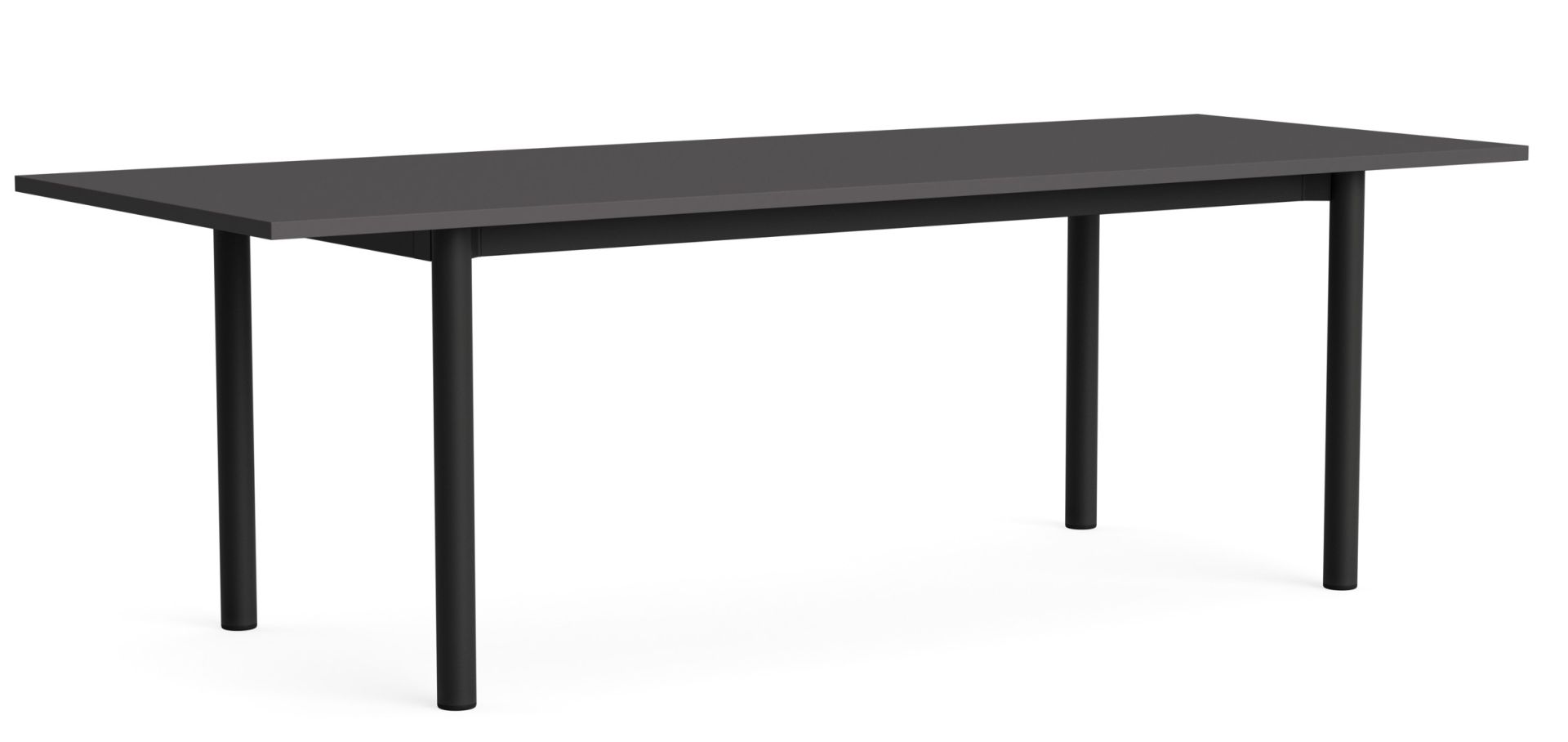 Annex Table Overhang Esstisch von Hay in Anthrazit mit schwarzem, minimalistischem Stahlgestell.