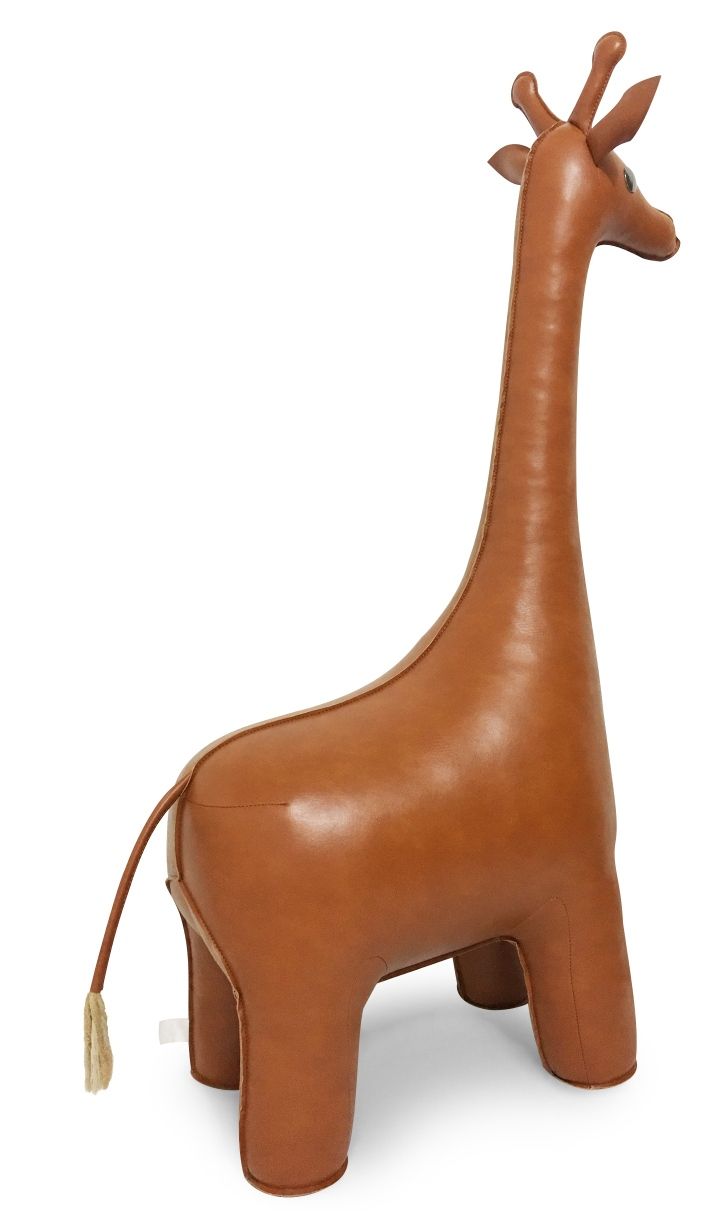 Ledertier XXL Giraffe Zuny, dekoratives Stofftier aus braunem Lederimitat für Kinder und Erwachsene.