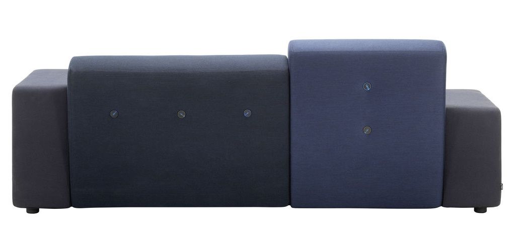Vitra Polder Compact Sofa in Blau- und Grautönen, modernes modulares Design mit Knopfdetails.