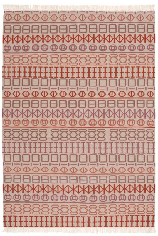 Kilim Teppich mit geometrischen Mustern in Rot- und Lilatönen, GAN Teppich.