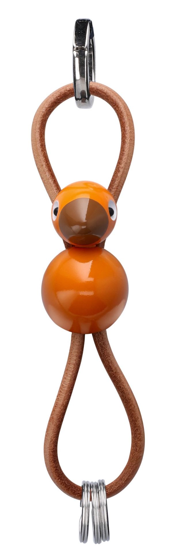 Vogel rood/oranje sleutelhanger van zilverkleurig metaal met natuurlijk leer – Kay Bojesen