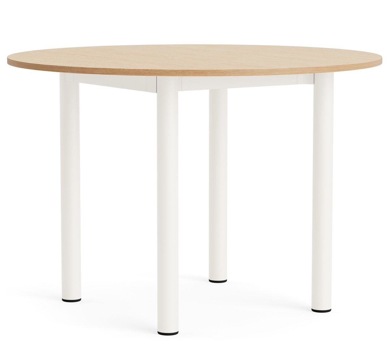 Annex Table Round Esstisch von Hay mit heller Tischplatte und weißen Beinen, modernes Design.