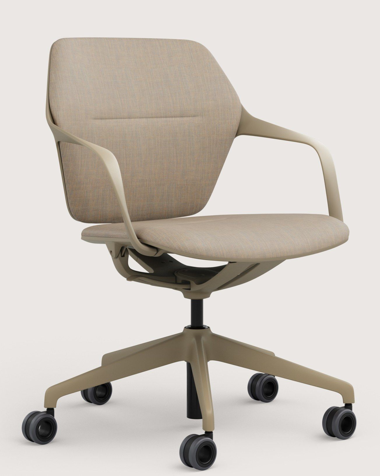 Ray Work 9225 Bürodrehstuhl von Brunner, ergonomischer Drehstuhl mit Armlehnen und Rollen in Beige.