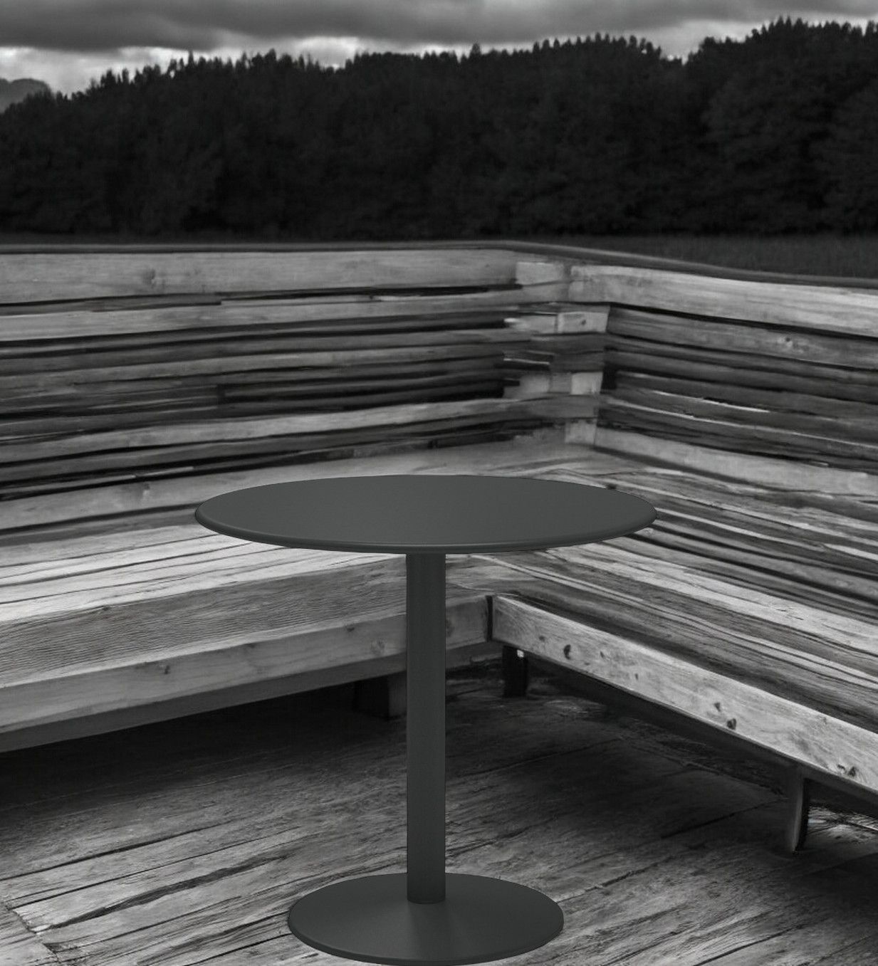 Grauer Thor Round Table Tisch von Emu, runder Gartentisch für den Außenbereich, Metalltisch.