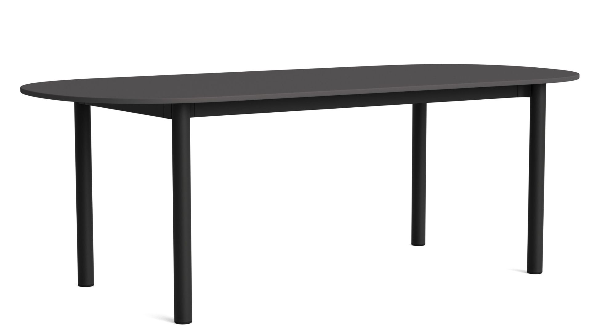 Annex Table von Hay, ovaler Esstisch in Anthrazit mit schwarzen Beinen, modernes Design für Esszimmer.