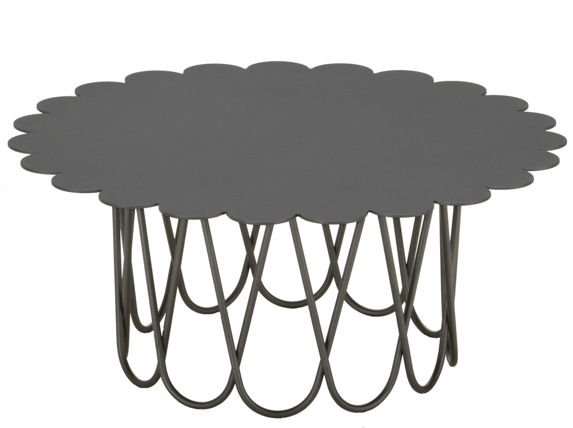 Grauer Flower Table von Vitra mit blütenförmiger Tischplatte und filigranem Metallgestell. Beistelltisch für Wohnzimmer.