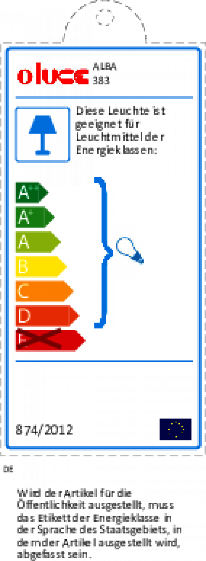 Energieeffizienzlabel der Oluce Alba 383 Stehleuchte, Informationen zu Energieklassen und Leuchtmittel.