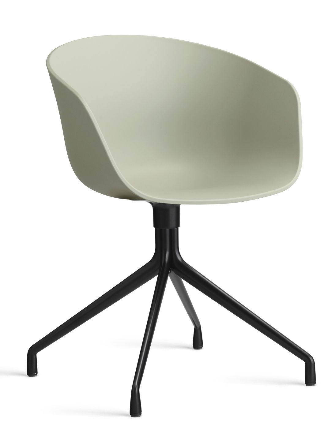 About A Chair AAC20 von Hay, Bürostuhl mit Armlehne und schwarzem Vierfuß-Gestell, hellgrüne Sitzschale.
