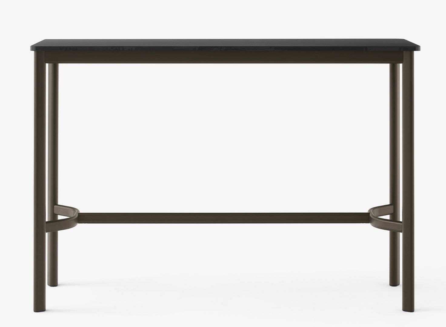 AndTradition Drip High Table: Moderner Stehtisch mit dunkler Tischplatte und braunem Metallgestell für Büro und Gastronomie.