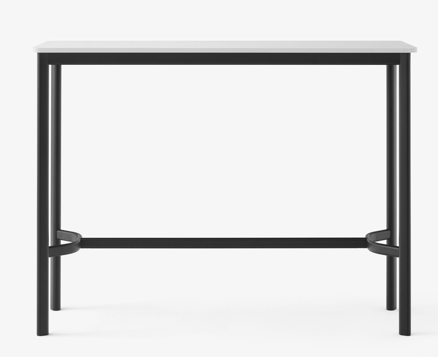 AndTradition Drip High Table Stehtisch mit weißer Tischplatte und schwarzem Metallgestell für moderne Büros.