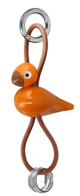 Vogel rood/oranje sleutelhanger van zilverkleurig metaal met natuurlijk leer – Kay Bojesen