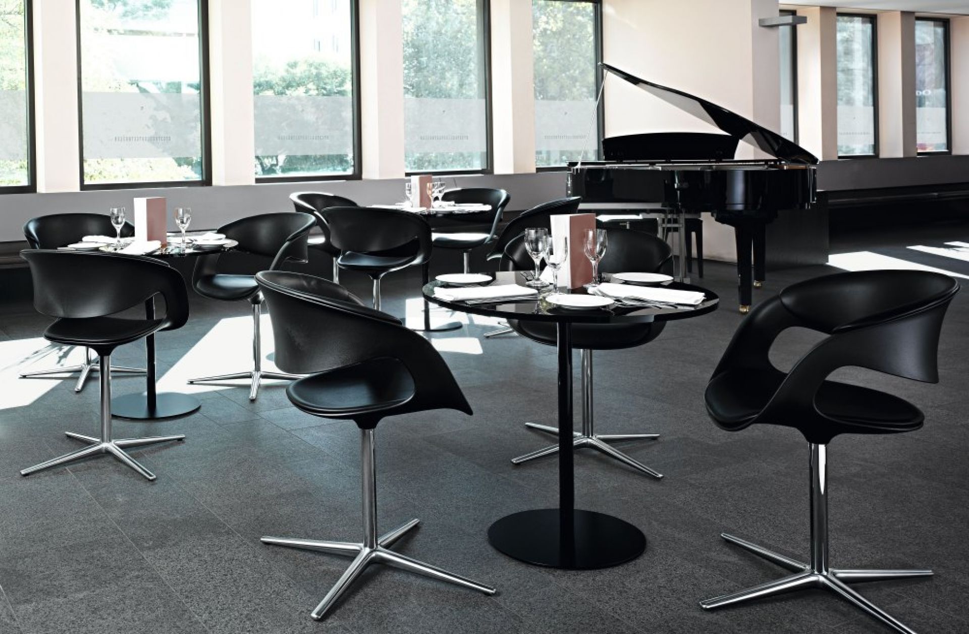 Schwarzer Lox Table Tisch von Walter Knoll mit passenden Stühlen in einem eleganten Ambiente.