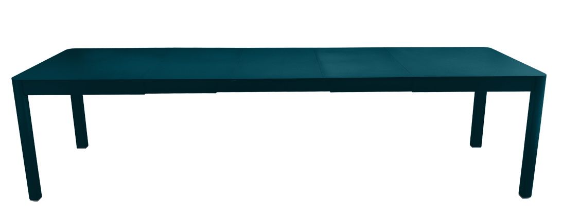 Fermob Ribambelle Gartentisch, ausziehbar, in dunklem Petrolblau, ideal für den stilvollen Outdoor-Bereich.
