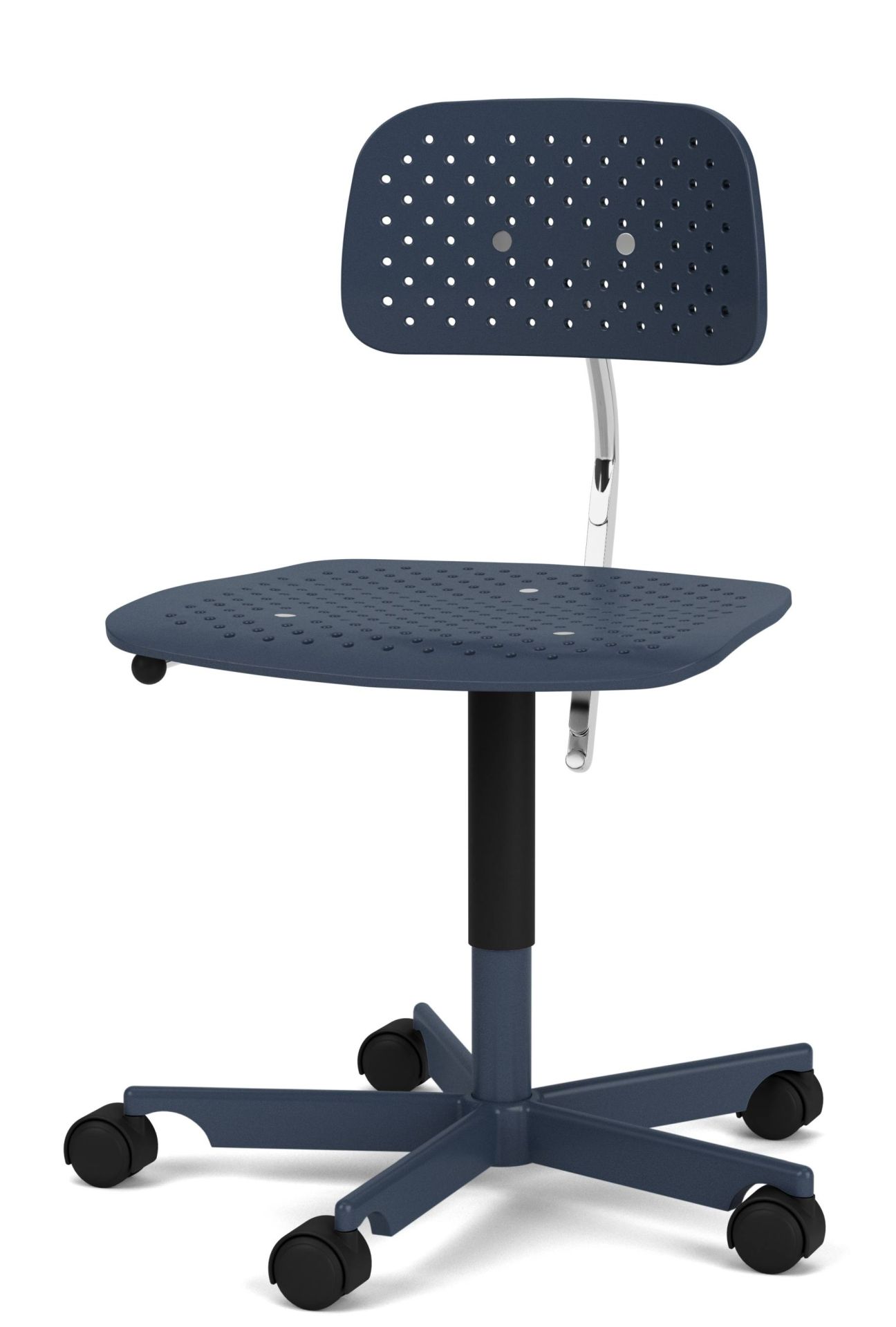 Kevi Air Drehstuhl Montana in Blau mit Rollen, perforierter Sitzfläche und Rückenlehne für ergonomisches Sitzen.