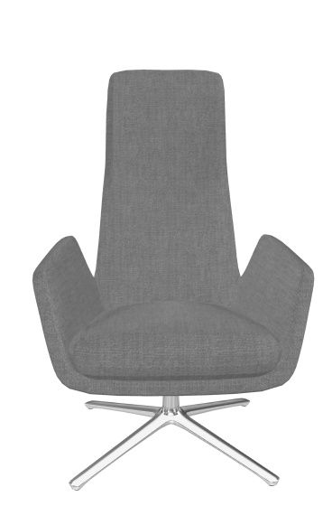 Grauer Cordia Drehsessel mit hohem Rücken und silberfarbenem Fußkreuz. Moderner Sessel für Büro und Wohnzimmer.