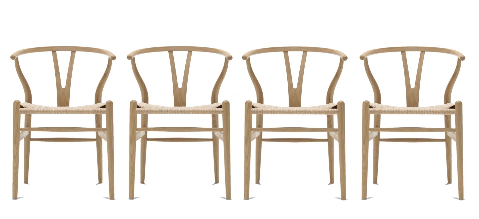Vier CH24 Wishbone Stühle von Carl Hansen & Søn, Eiche geseift, mit Papierkordel.