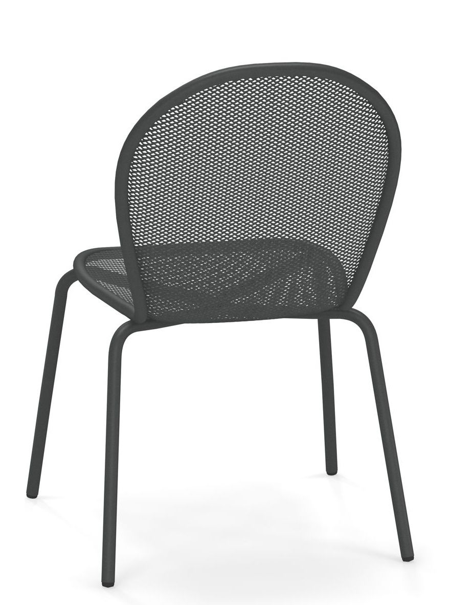Rückansicht des grauen Ronda Stuhls von Emu, ein moderner Metallstuhl für den Außenbereich.