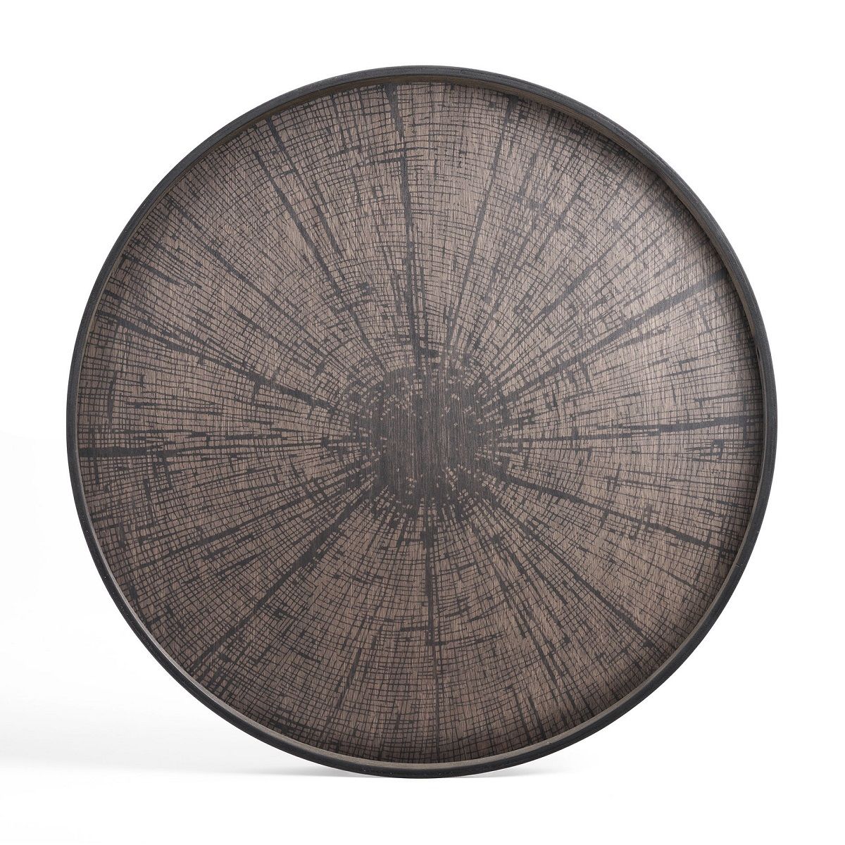 Rundes Slice Holztablett von Ethnicraft mit einzigartigem Baumscheiben-Muster für stilvolles Servieren.
