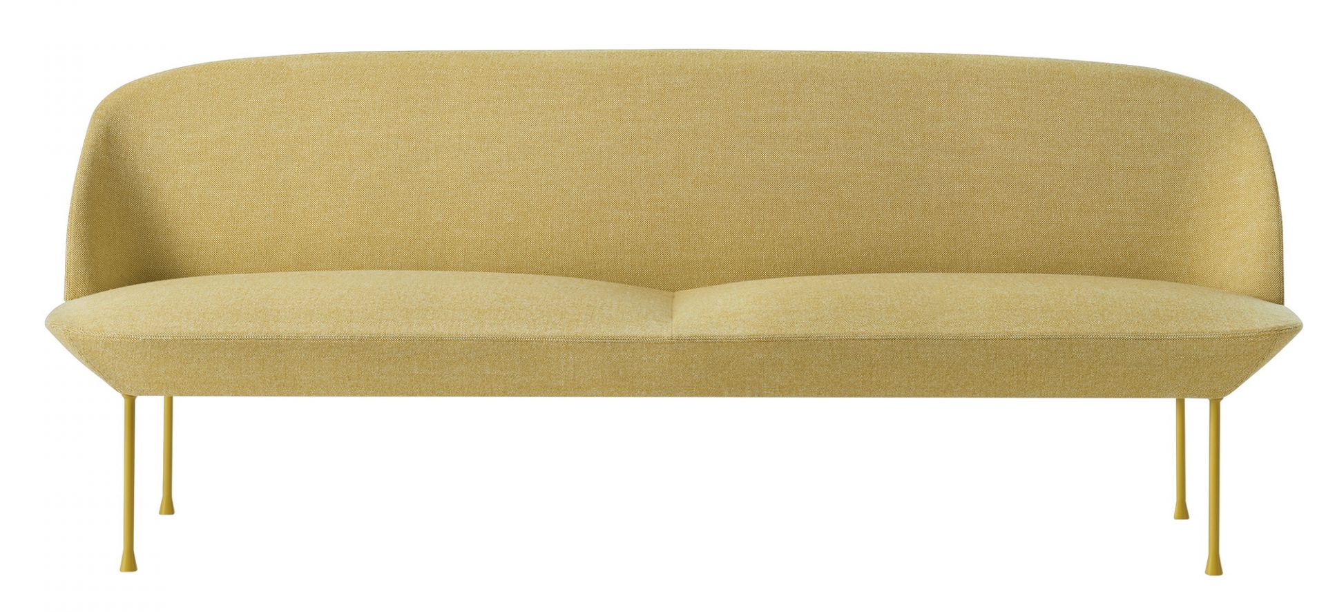 Gelbes Oslo Sofa von Muuto: Modernes 3-Sitzer Sofa mit Stoffbezug und filigranen Beinen.