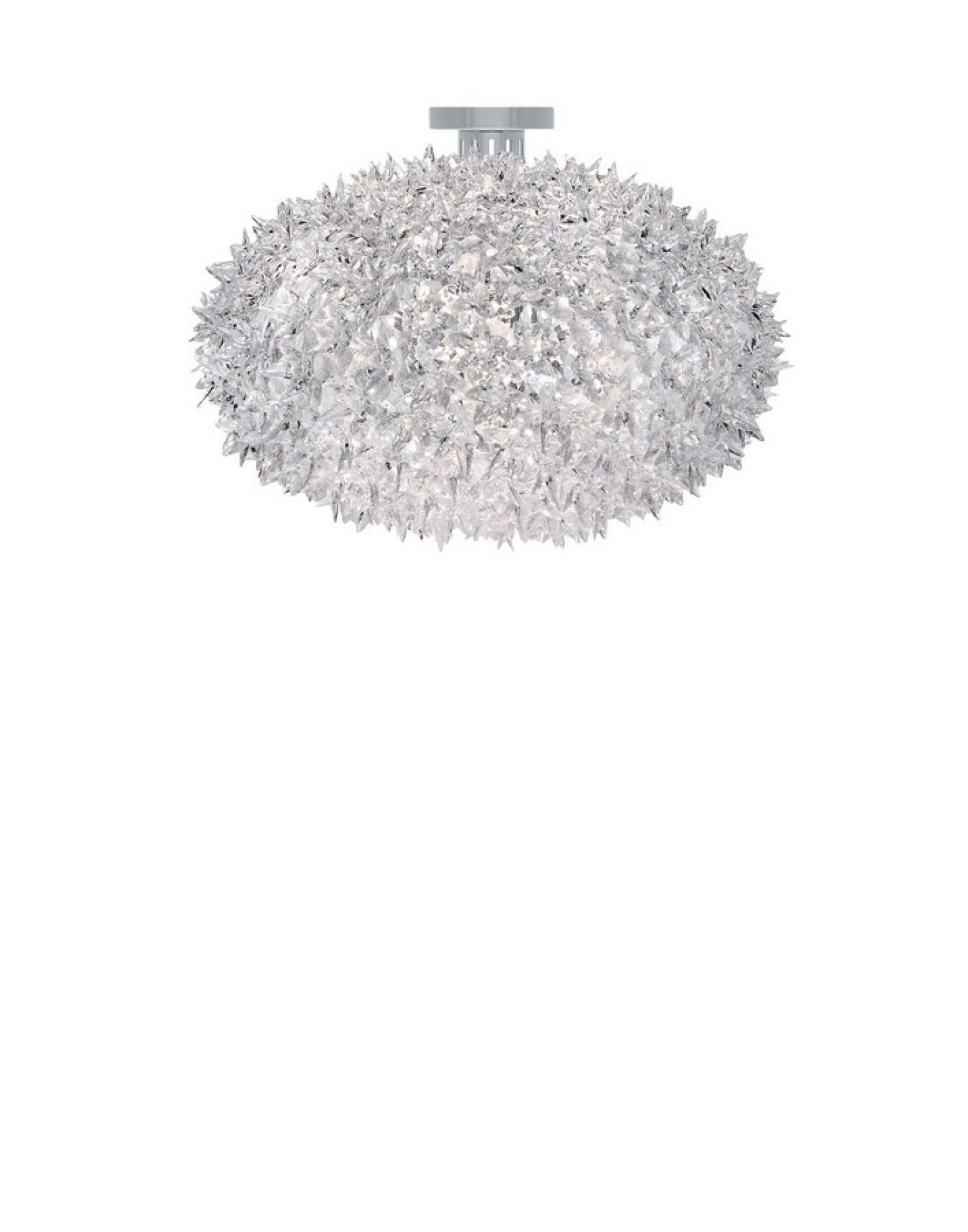 Bloom Deckenleuchte von Kartell, silberfarbene Designlampe mit blütenartigen Elementen für Wand und Decke.