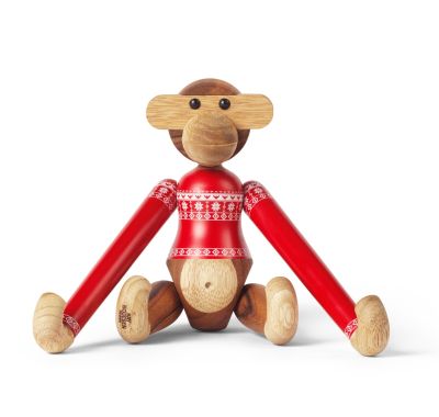 Kersttrui-aapje 2024, klein houten beeldje van Kay Bojesen