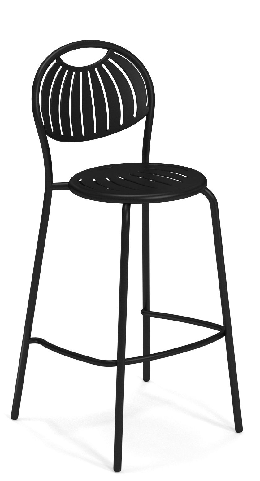 Schwarzer Coupole Barstool Barhocker von Emu für den Außenbereich mit runder Sitzfläche und Rückenlehne.