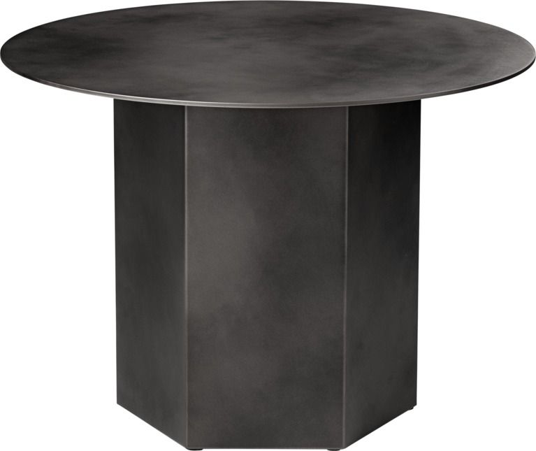 Runder Epic Coffee Table Couchtisch von Gubi aus Stahl in dunkler Farbe.