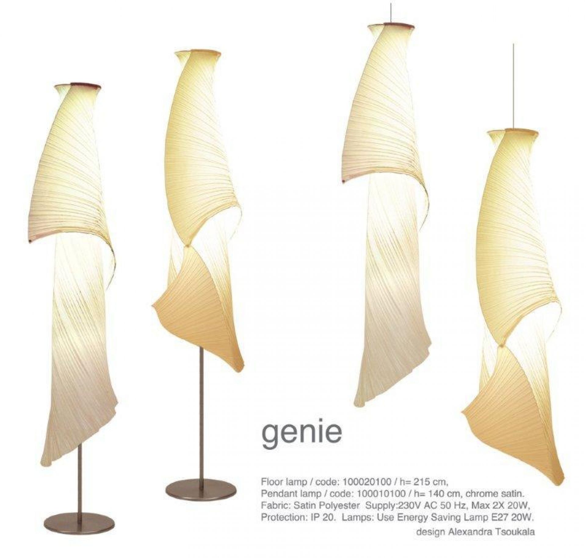 Genie Pendelleuchte von Alexandra Tsoukala, moderne Hängelampe aus Stoff, beige und weiß.