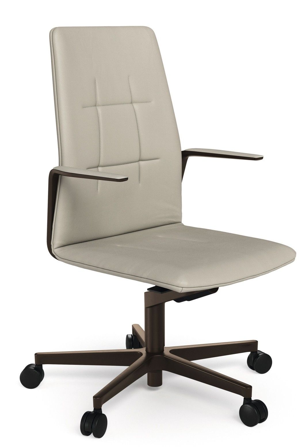 Leadchair Evo Bürostuhl von Walter Knoll mit beigem Lederbezug und braunem Fünfsternfuß.