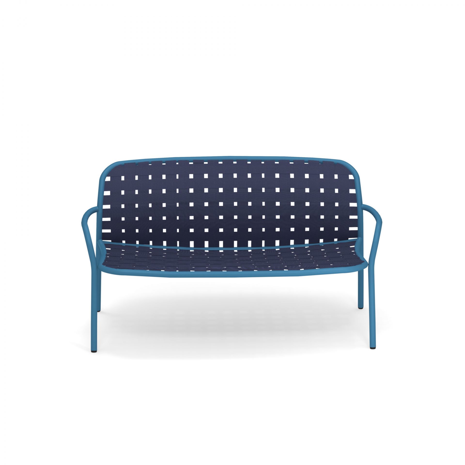 Yard Sofa 2-Sitzer Bank von emu, blaue Gartenbank mit Textilbespannung für den Außenbereich.