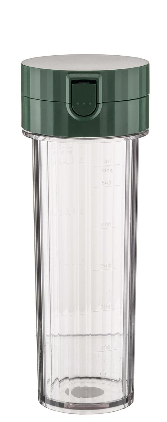 Alessi Plissé Smoothie Maker in Grün: Transparenter Behälter mit grünen Deckel und Füllstandsanzeige.
