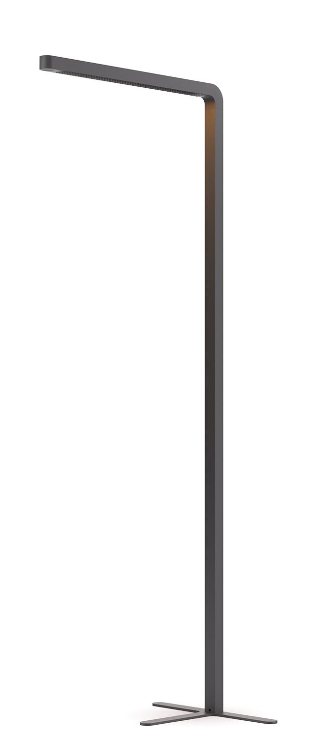 Team Agile Stehleuchte in Grau: Moderne LED-Stehlampe mit minimalistischem Design und Kreuzfuß für Wohnzimmer.